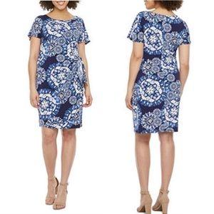Robbie Bee Short sleeve Medallion Puff print Sheath Dress